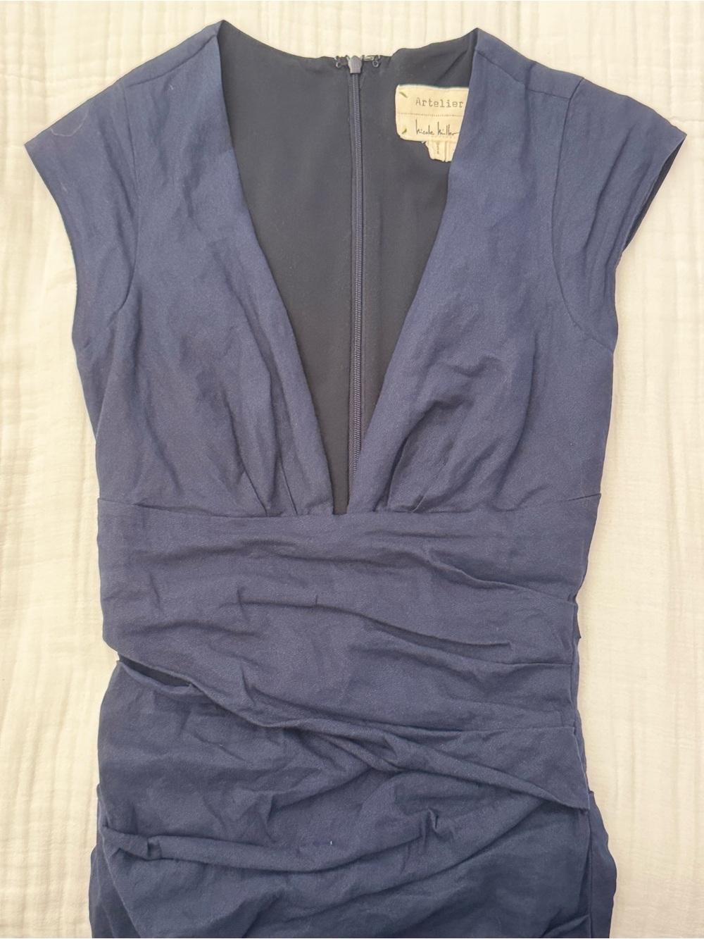 Nicole Miller Artelier Navy Rouched, Zip-Back Dress